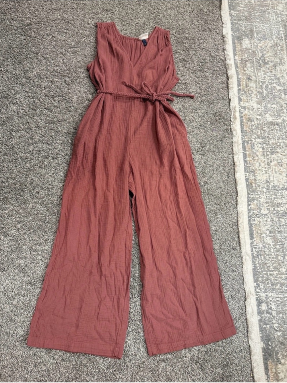 Universal Thread Rust Red Sleeveless Wide-Leg Jumpsuit with Tie Waist
